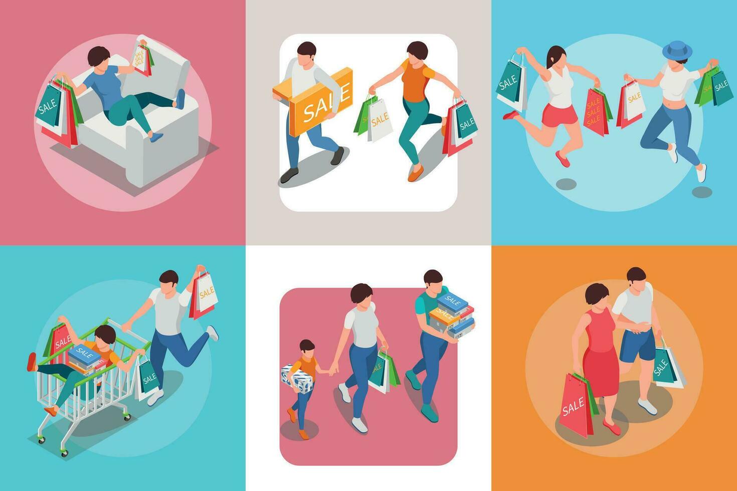 People Shopping Round Compositions vector