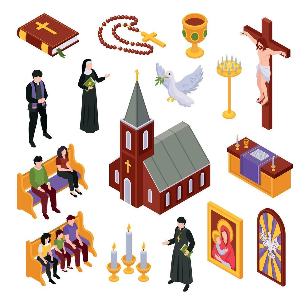 Christianity Isometric Set vector