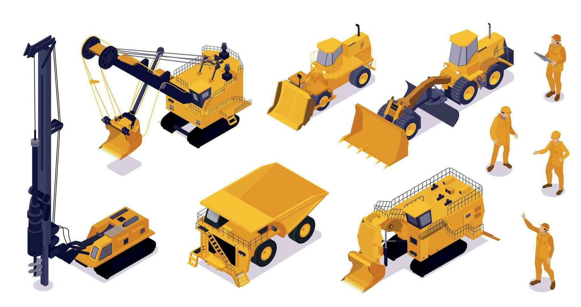 Isometric Mining Machinery Set vector