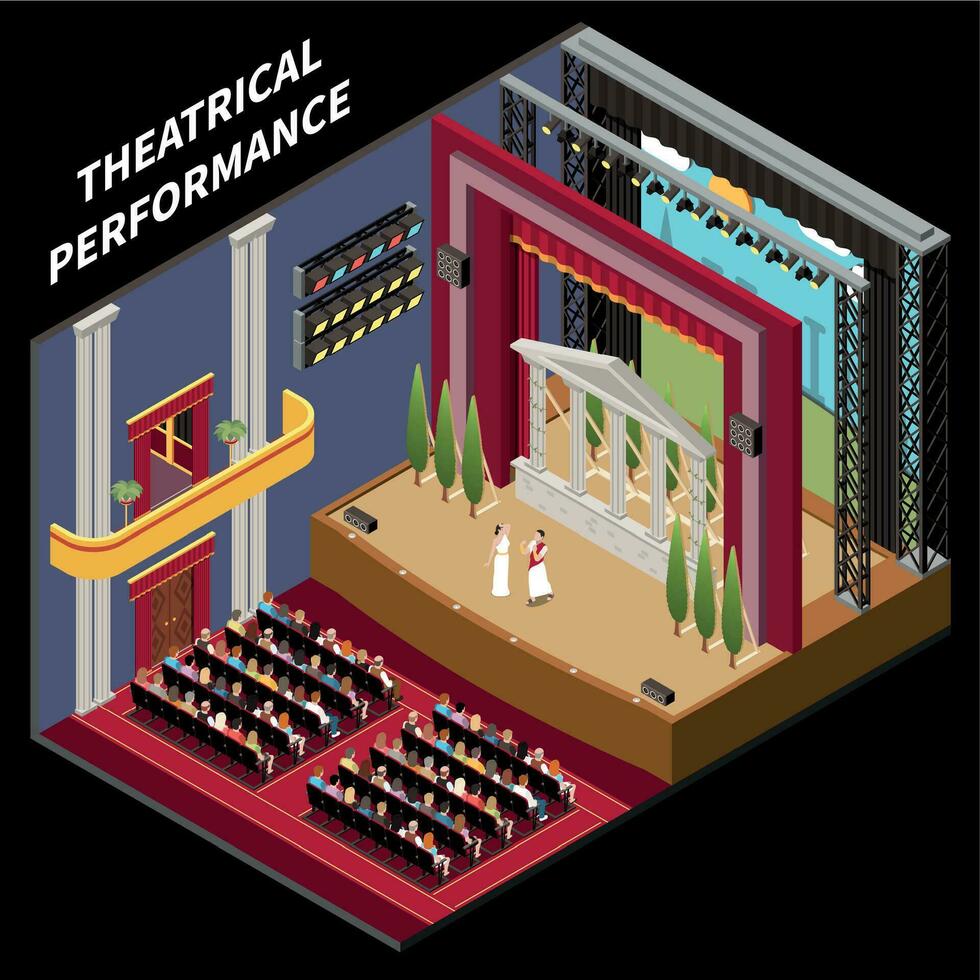 Theatre Interior Stage Isometric vector