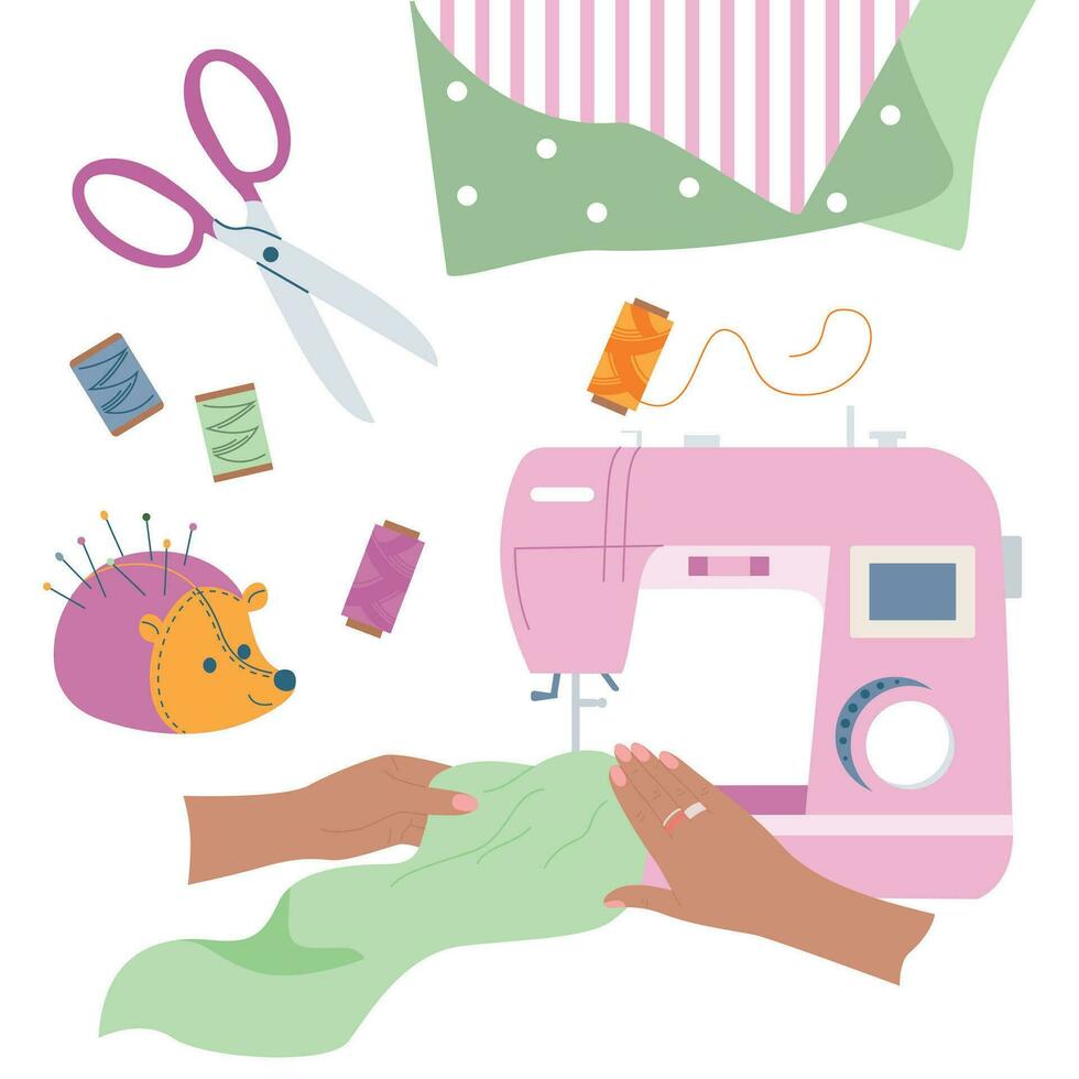 Sewing Machine Handicraft Composition vector