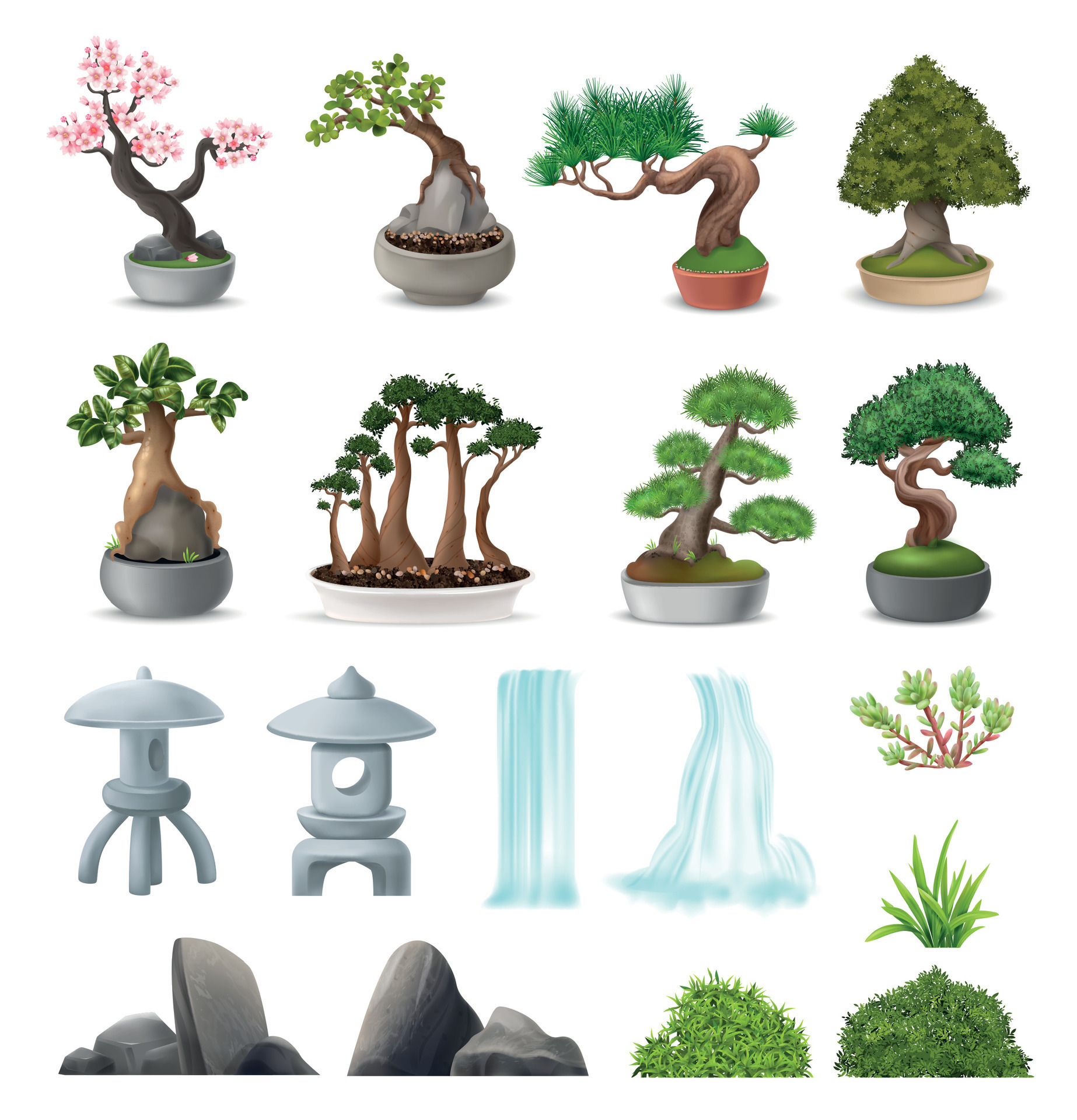Bonsai Tree Set 24853645 Vector Art at Vecteezy