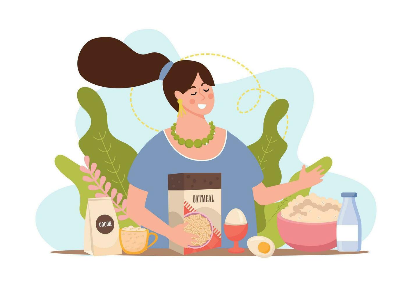 Oatmeal Woman Flat Composition vector