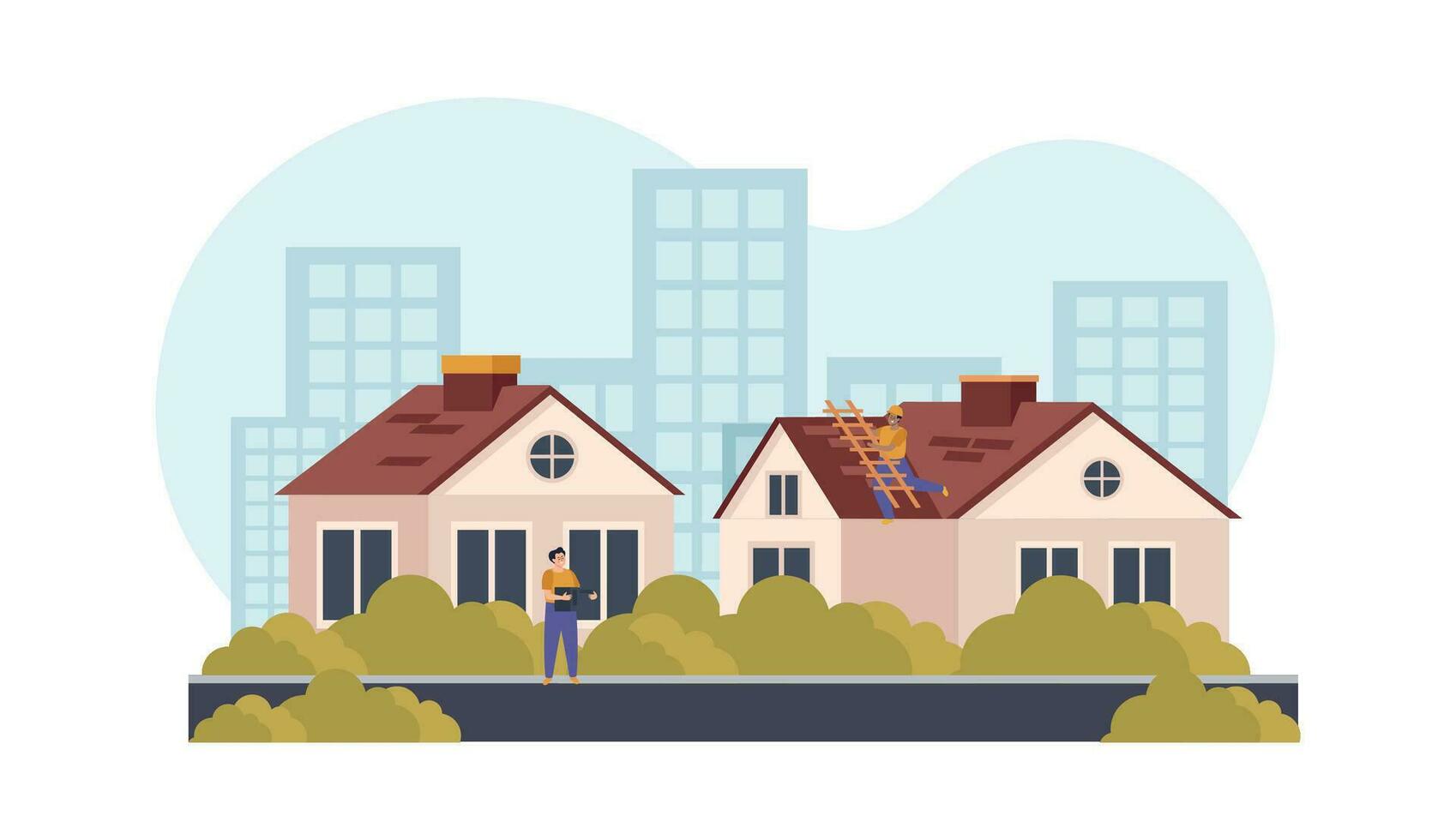 Works On Roof Composition vector