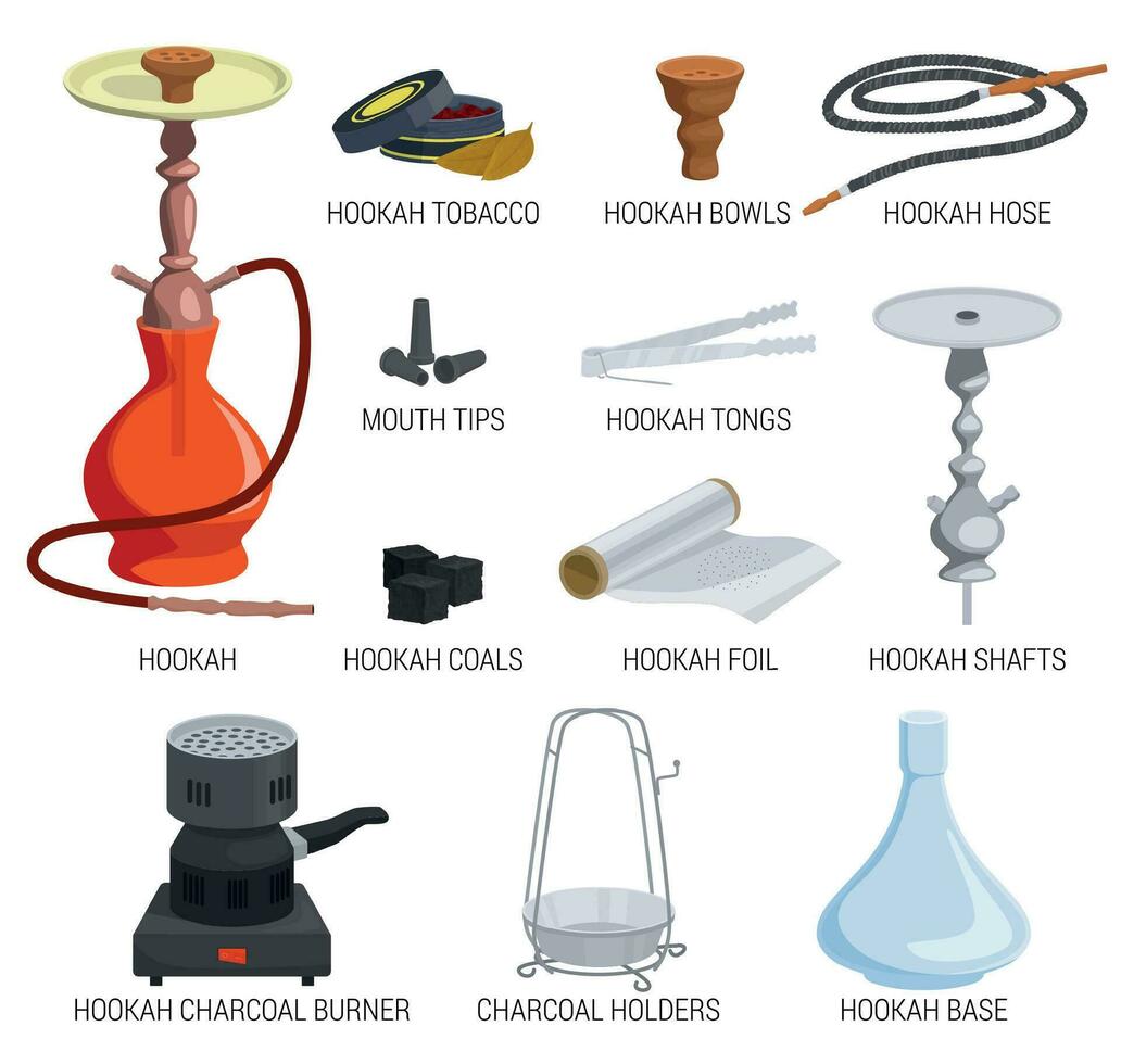 Hookah Flat Set With Caption vector