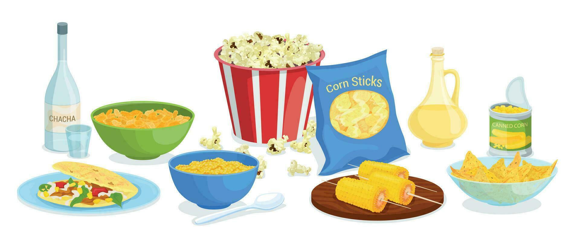 Corn Products Flat Illustration vector