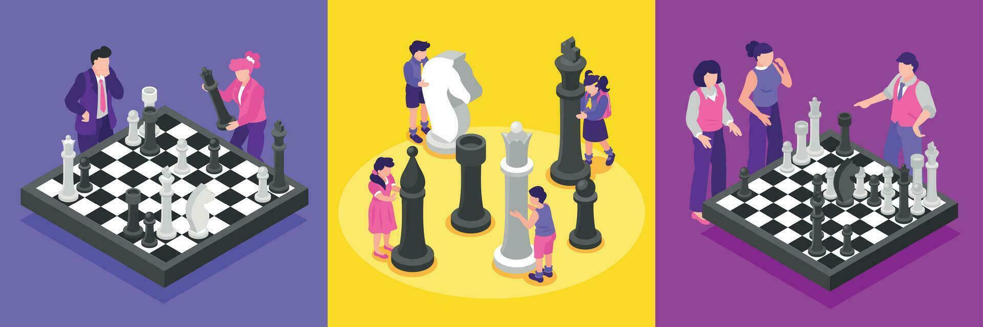 Chess moves with an isometric arrangement of pieces on a wooden