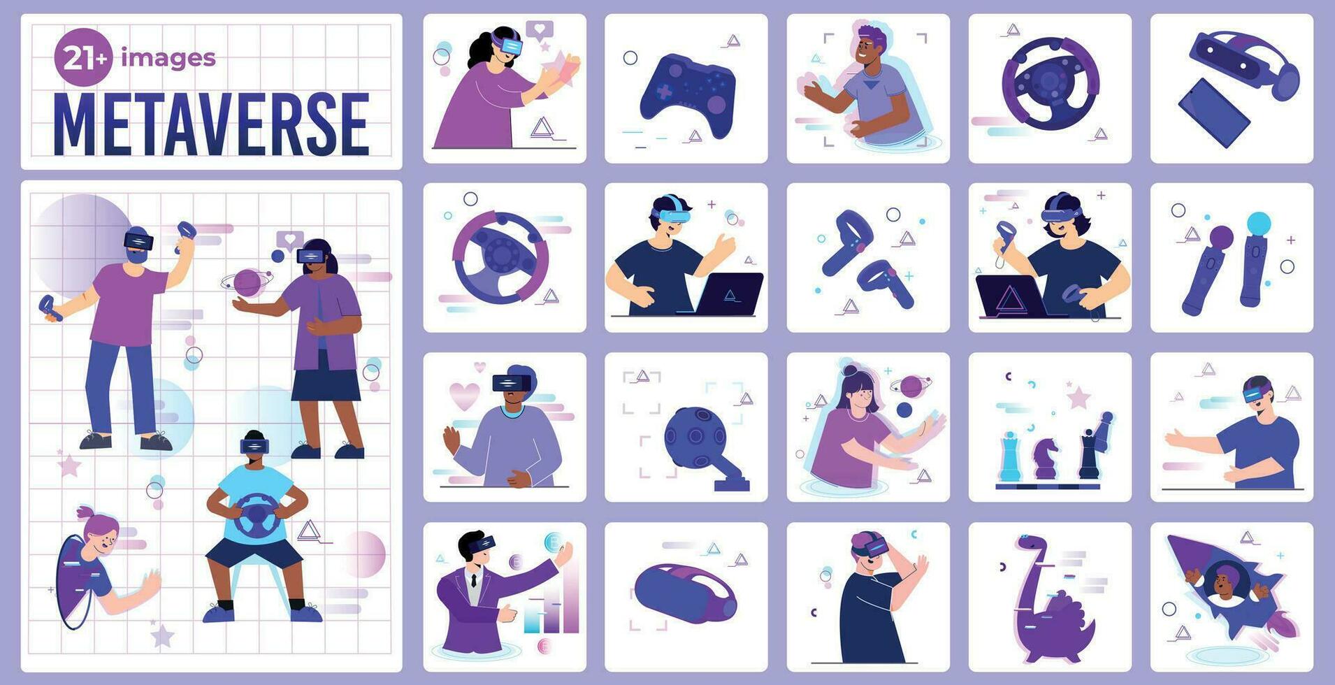 Metaverse Flat Compositions Set vector