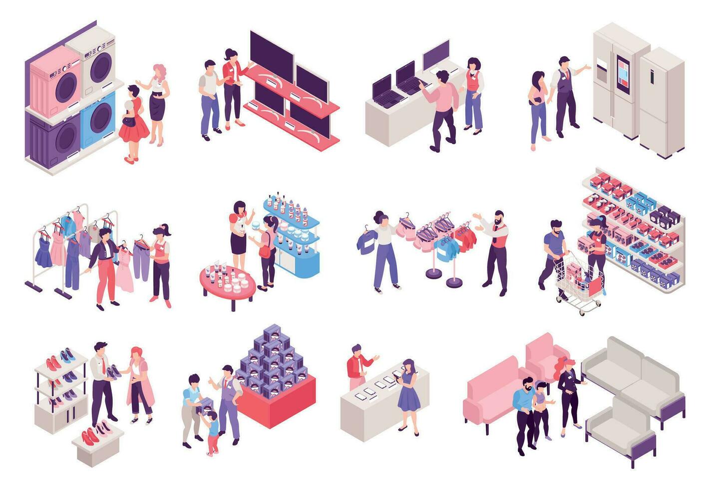 Isometric Shop Assistant Set vector
