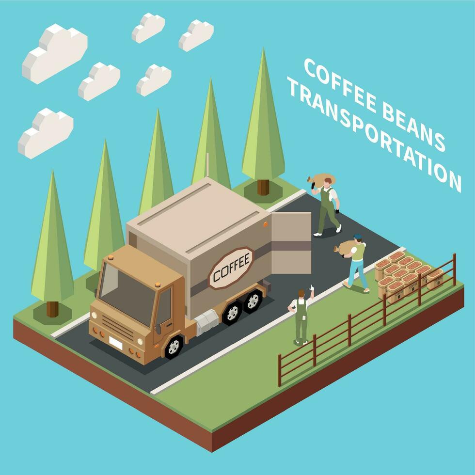 Coffee Beans Transportation Isometric Background vector