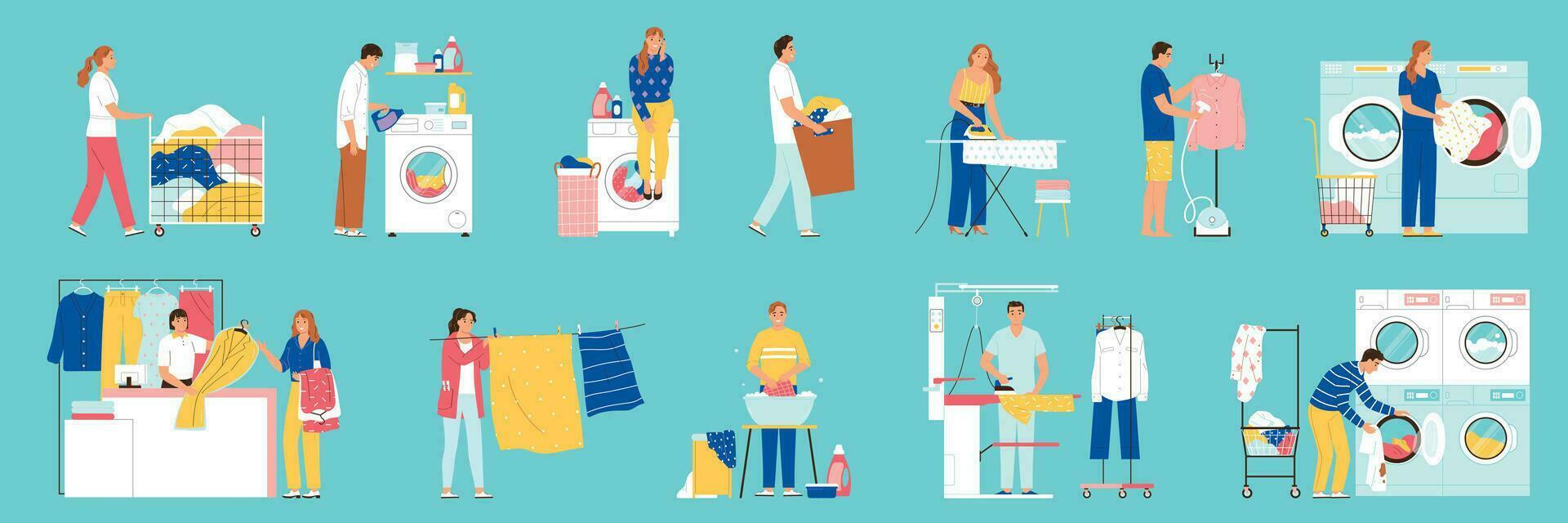Laundry Flat Color Set vector