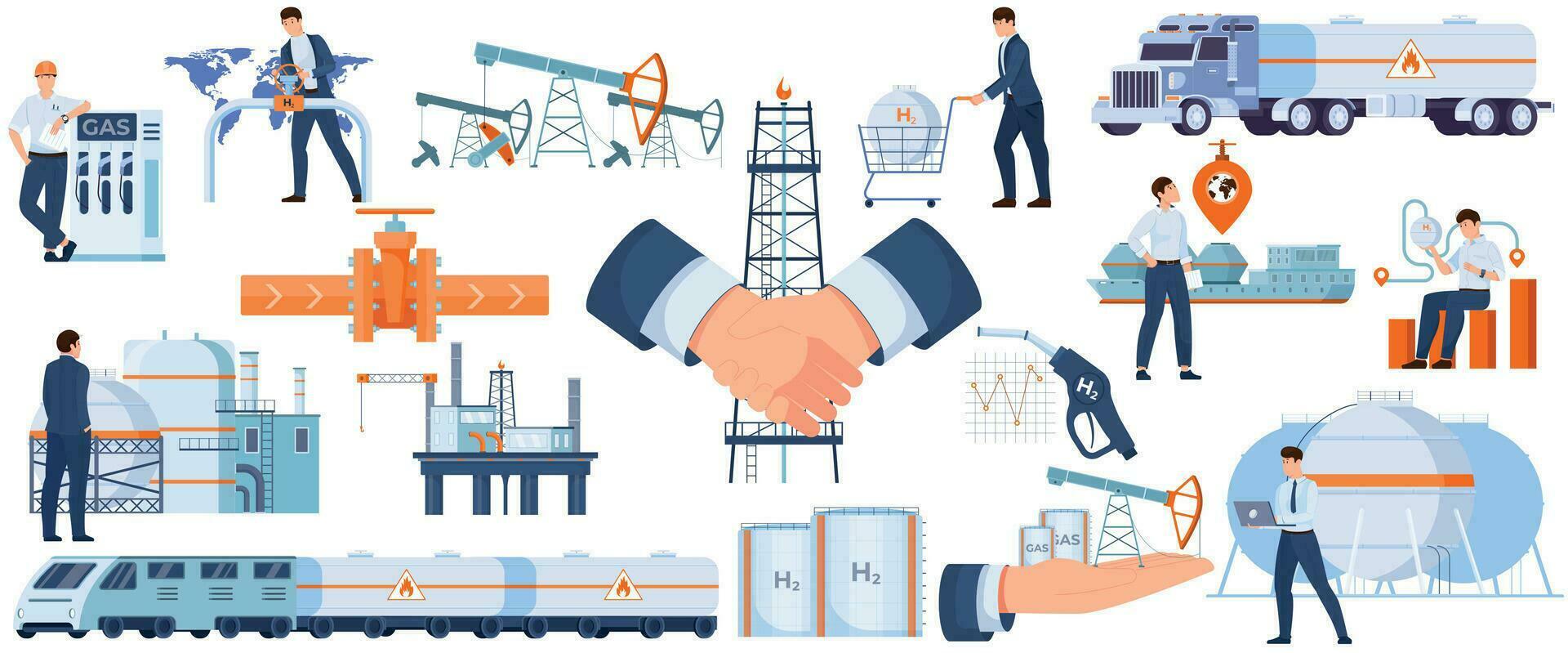 Gas Economy Flat Set vector