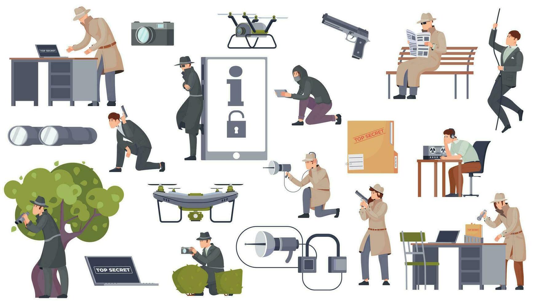 Espionage Flat Set vector