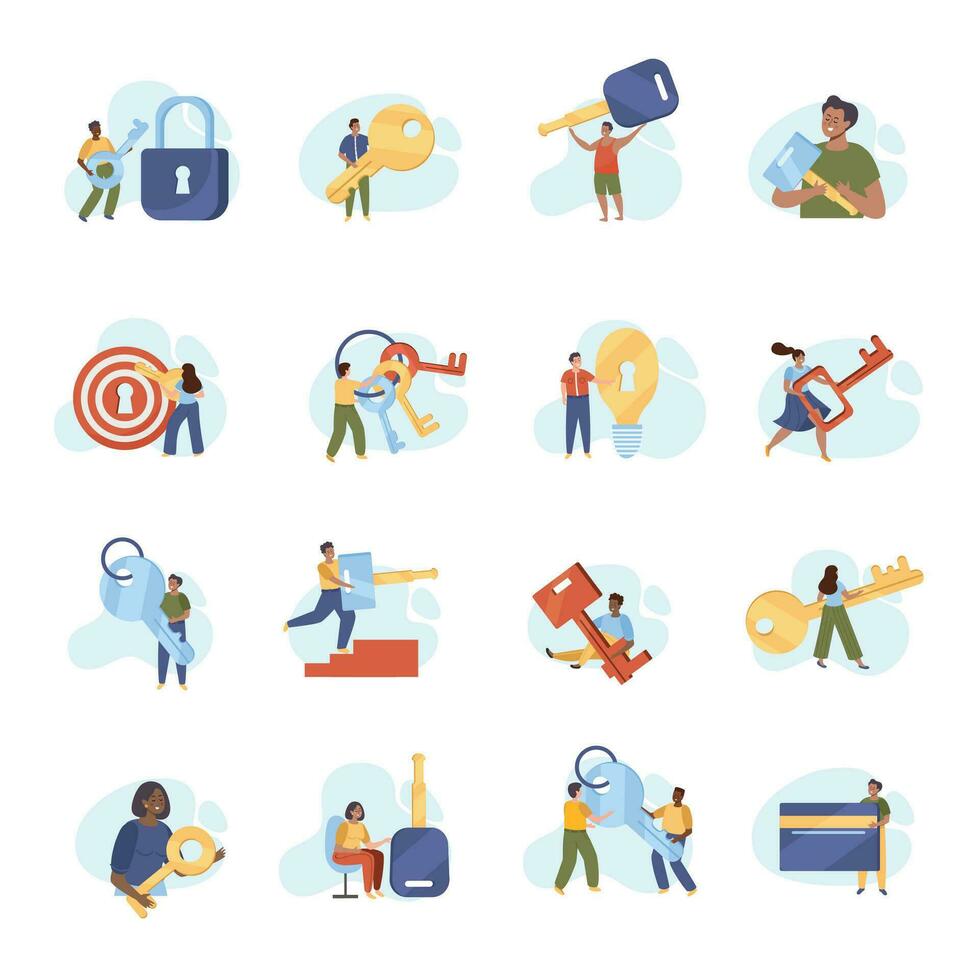 People With Keys Icons vector