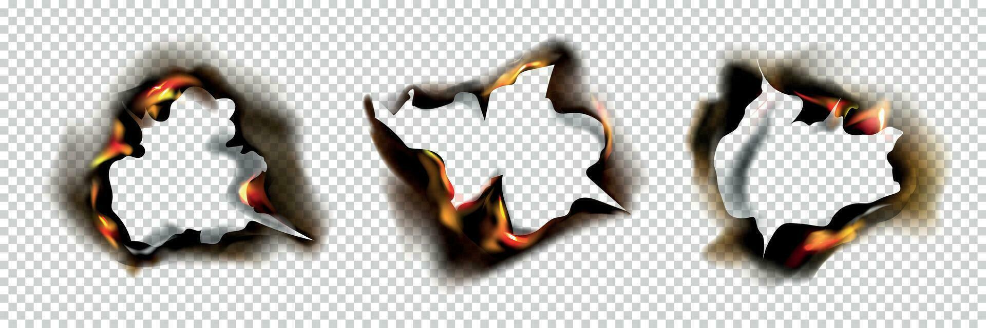 Realistic Burnt Holes Paper Icon Set vector