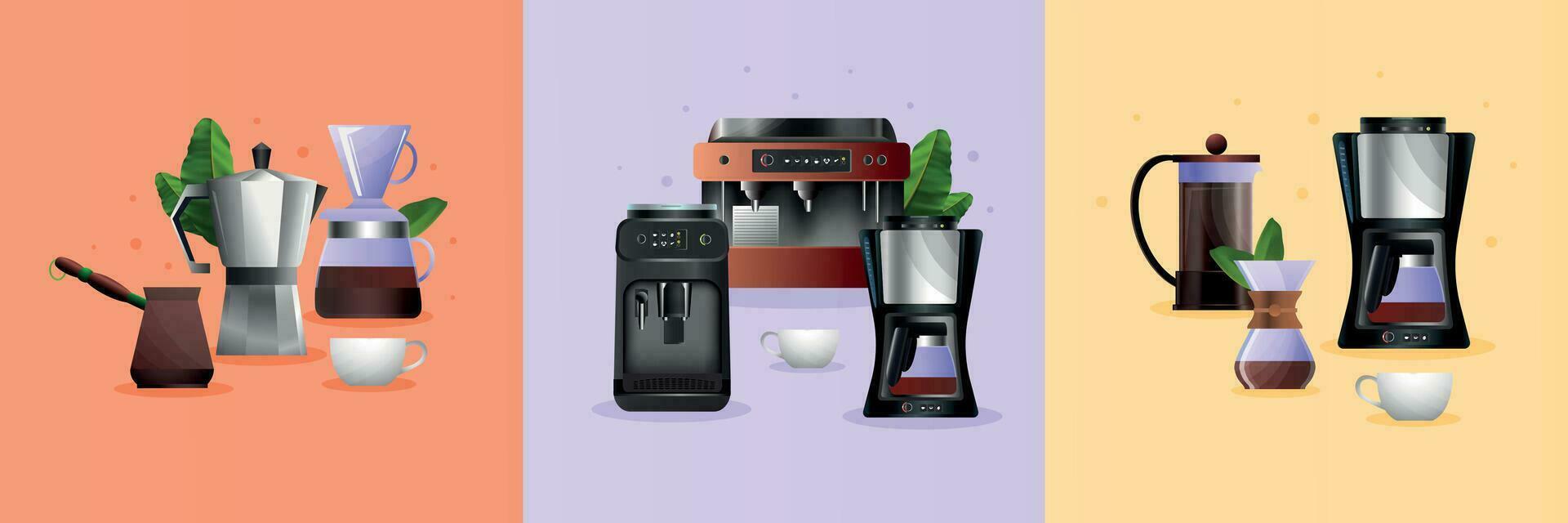 café equipo composiciones conjunto vector