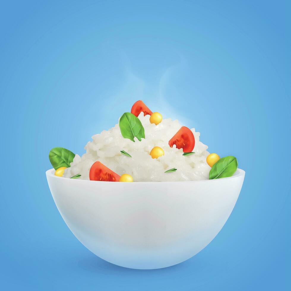 Rice With Vegetables Realistic Background vector