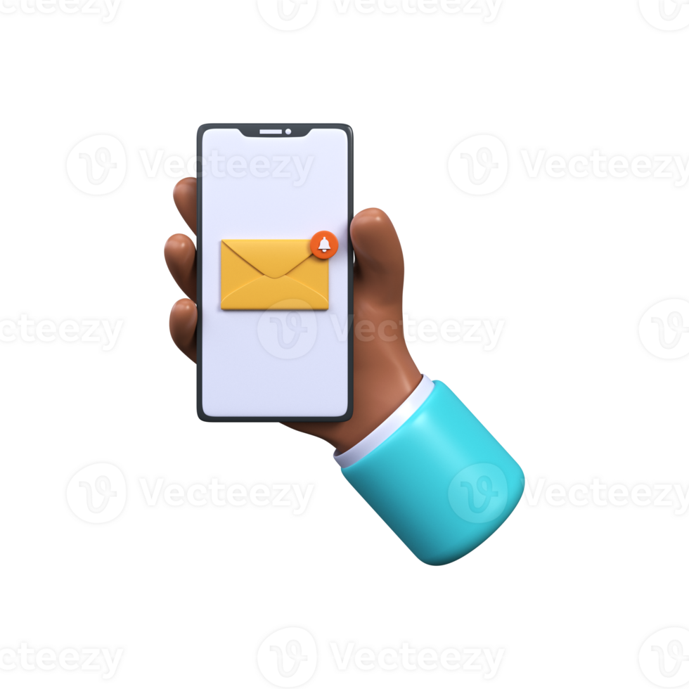 3d Unread email notification. New email on smartphone screen png