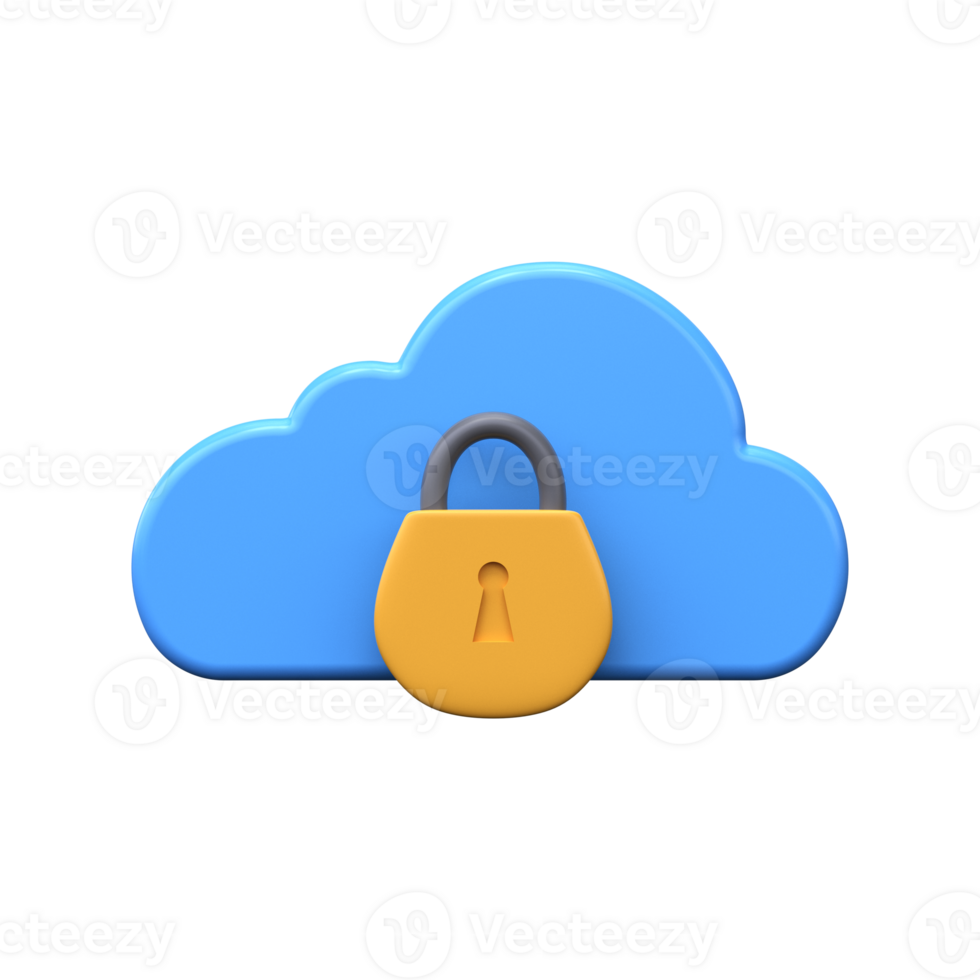 Cloud security 3d icon. Cyber security, data protection in cloud storage png