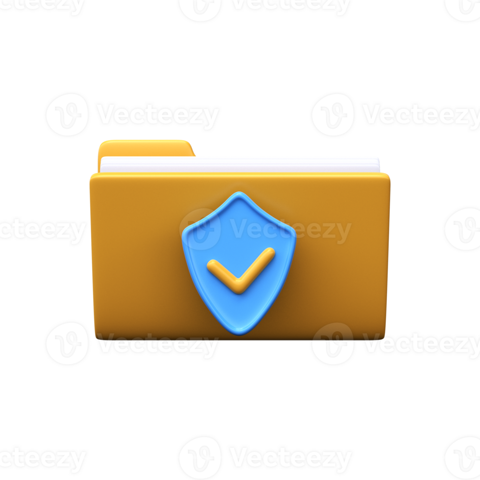 3d data protection icon. File folder illustration with shield png