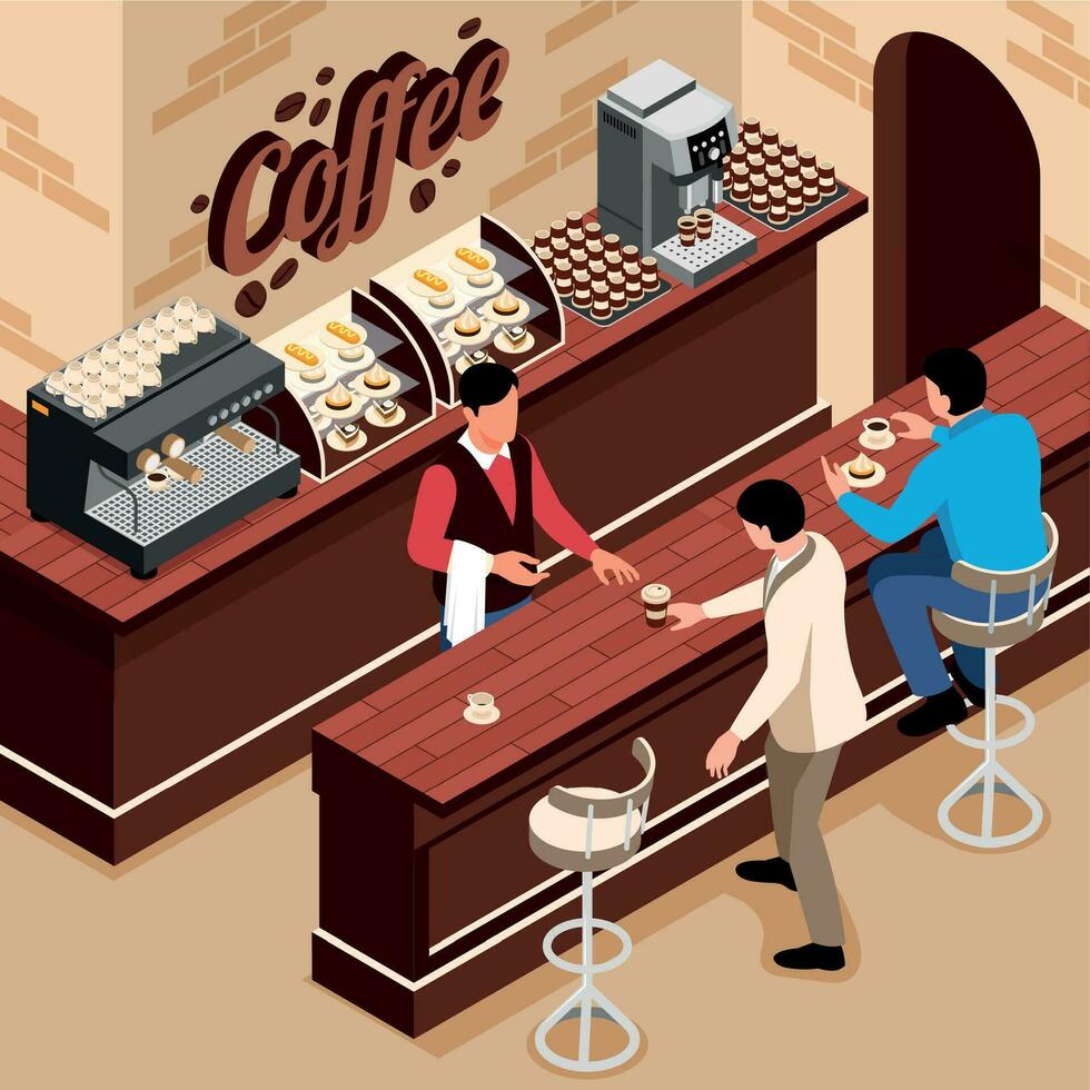 Isometric Coffee Cafe Composition vector