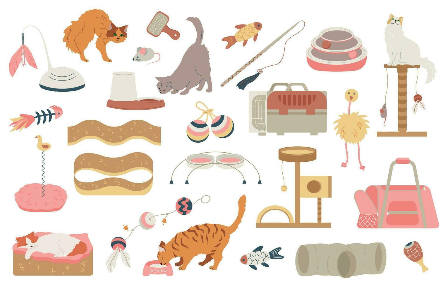 Cat Accessories Flat Icons vector