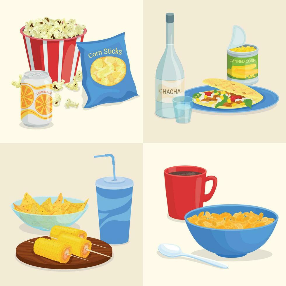 Corn Meals Compositions Set vector