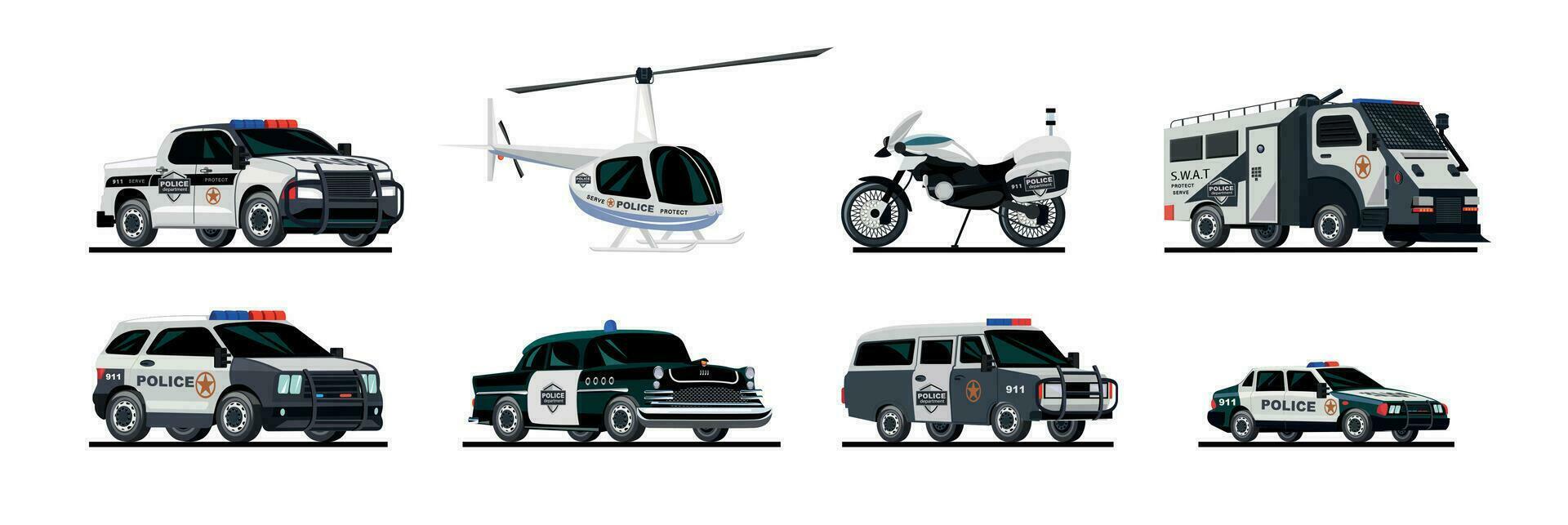 Police Transport Icons Collection vector