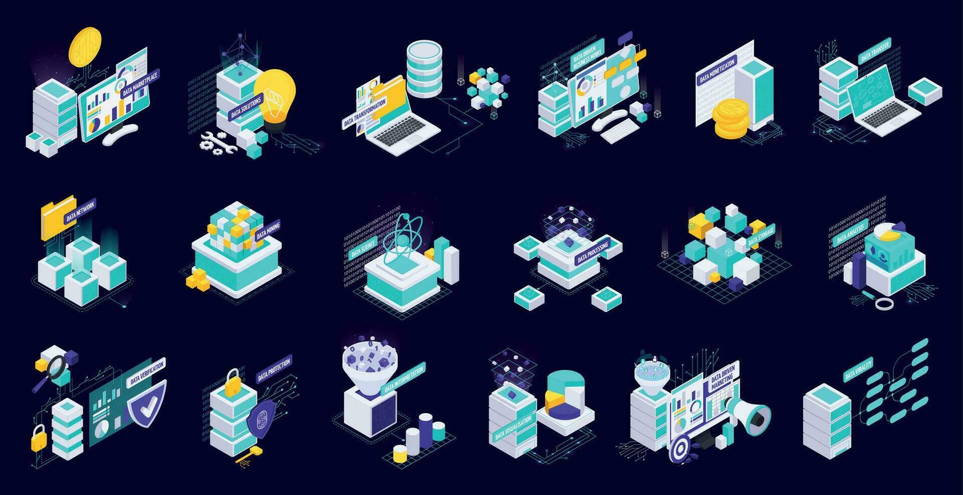 Data Economy Isometric Set vector