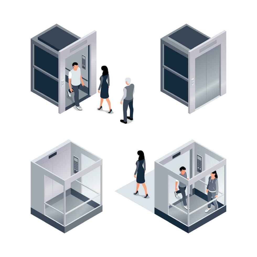 Isometric Elevator People Set vector