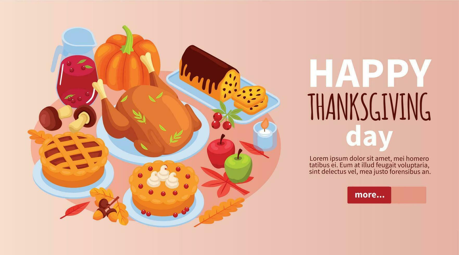 Thanksgiving Day Isometric Horizontal Banner vector