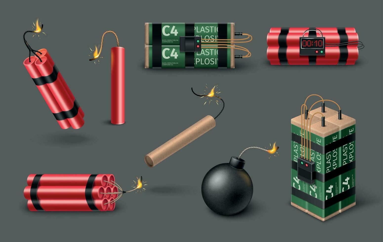 Realistic Bomb Set vector