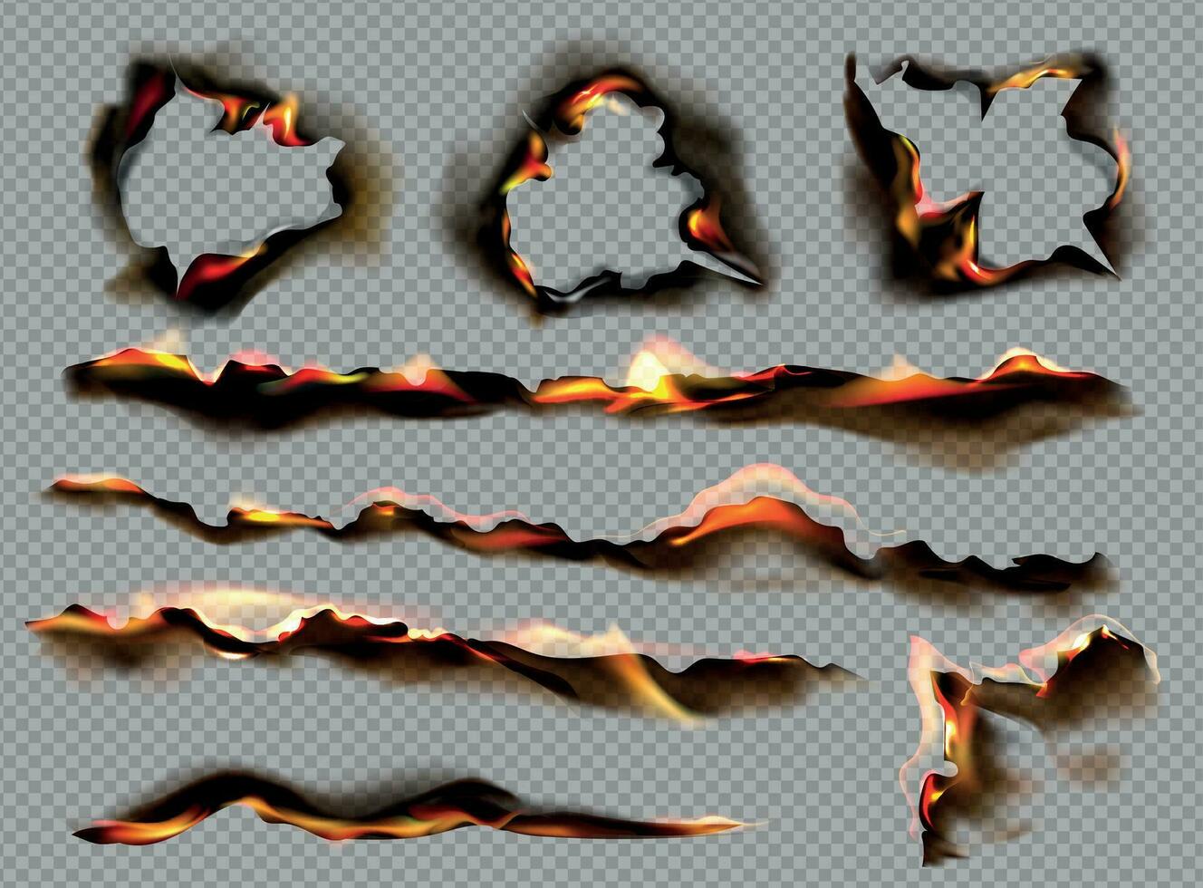 Realistic Burnt Paper Icon Set vector