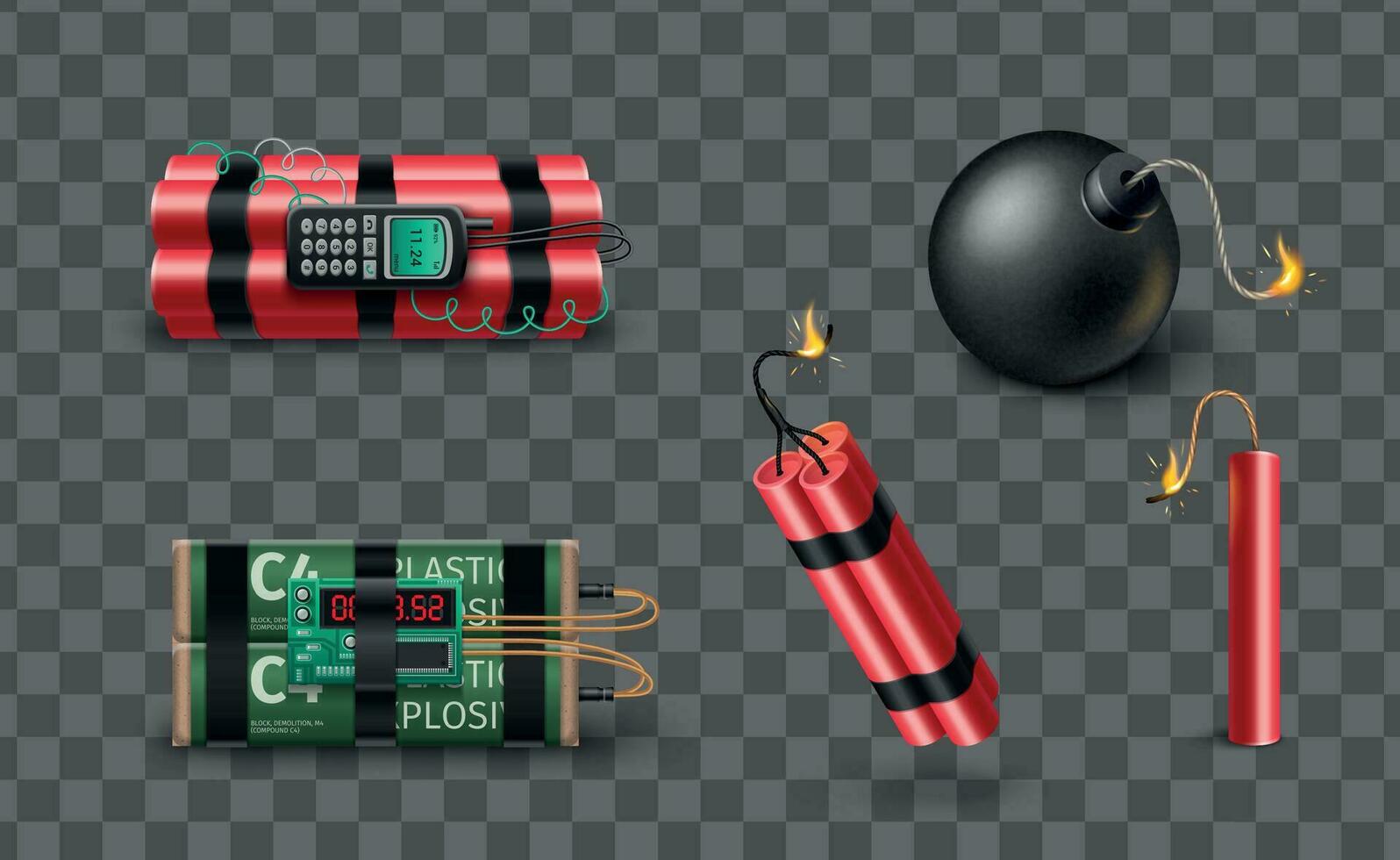 Realistic Bomb Set vector