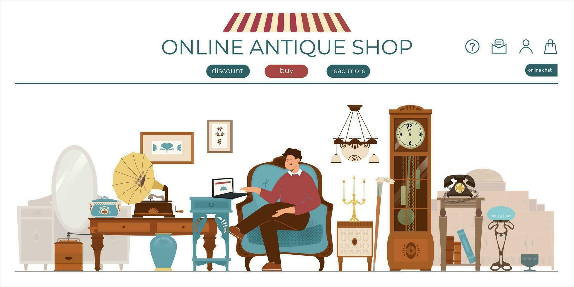 Antique Shop Flat Banner vector