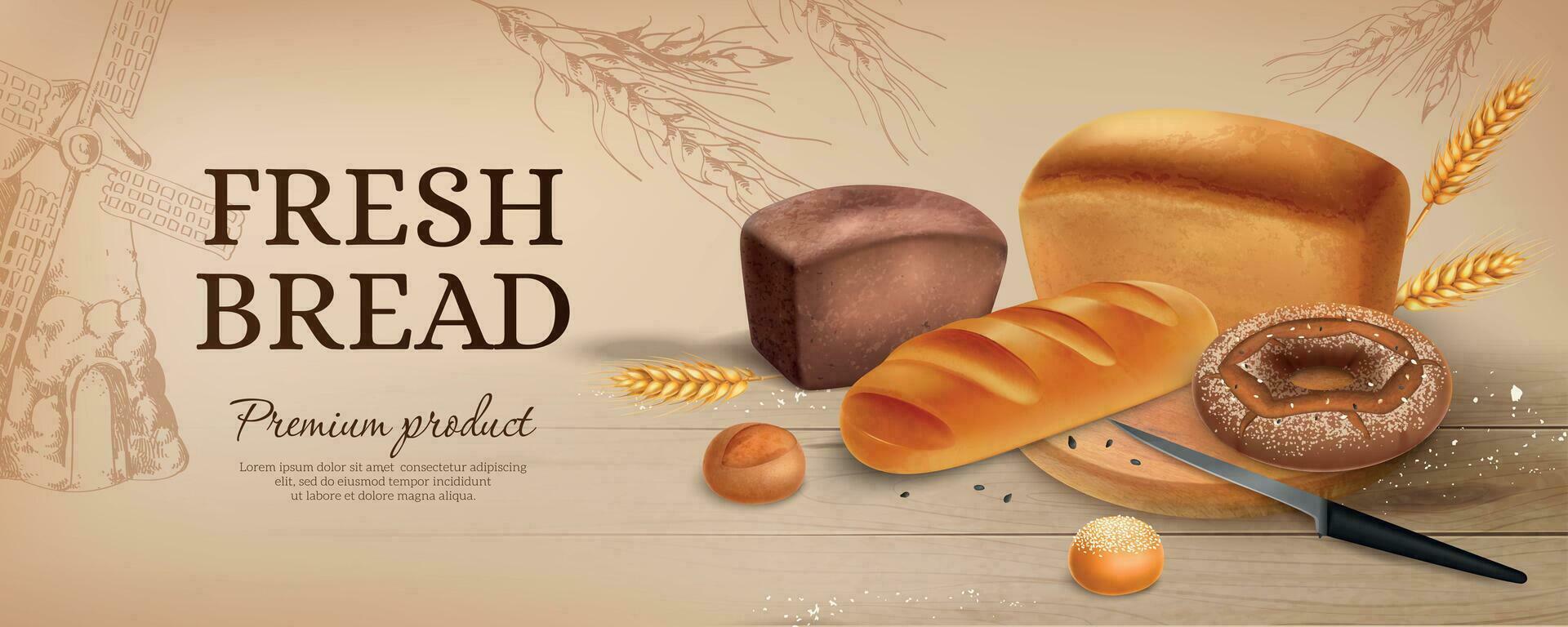 Realistic Bread Ads Horizontal Poster vector