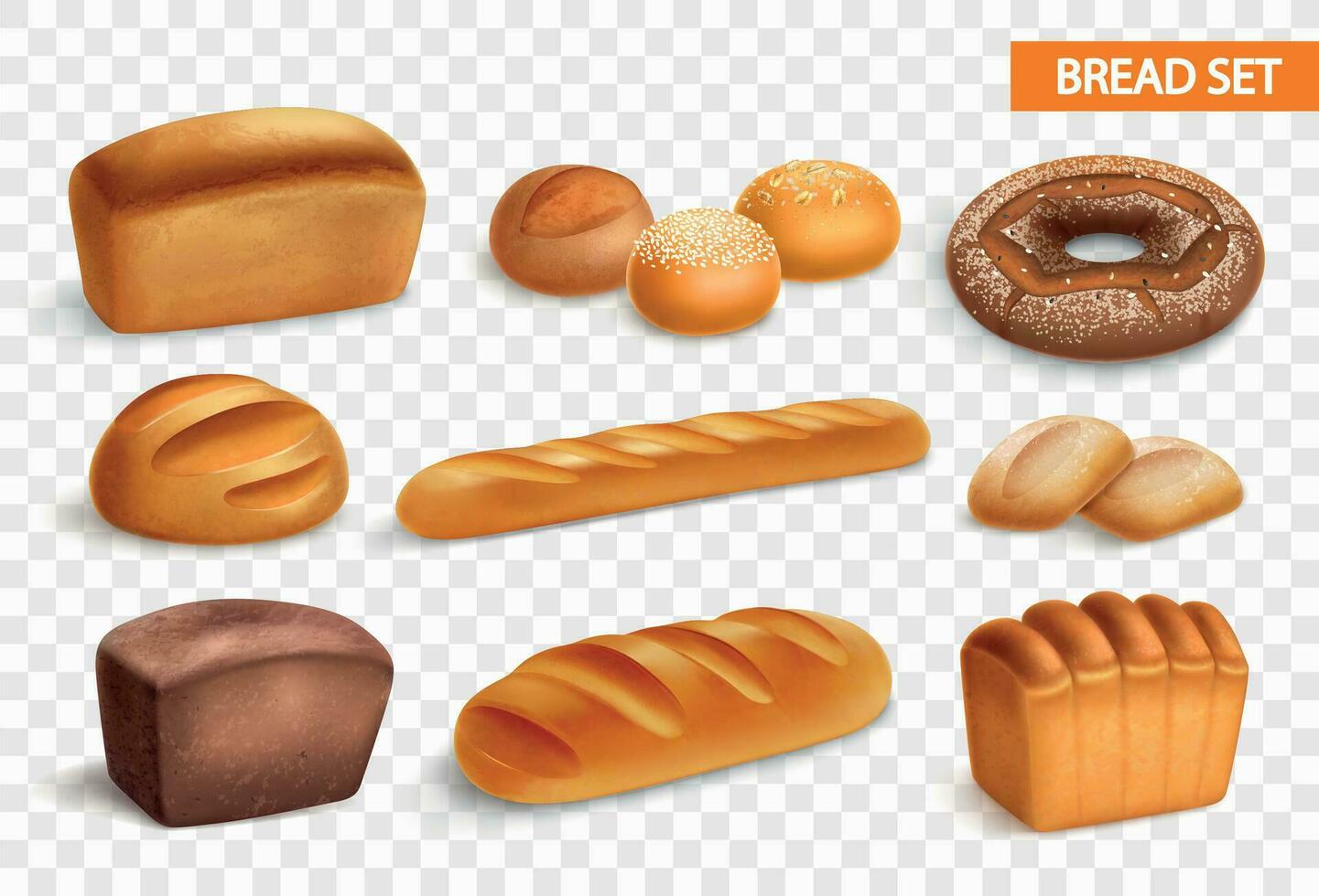Realistic Bread Transparent Icon Set vector
