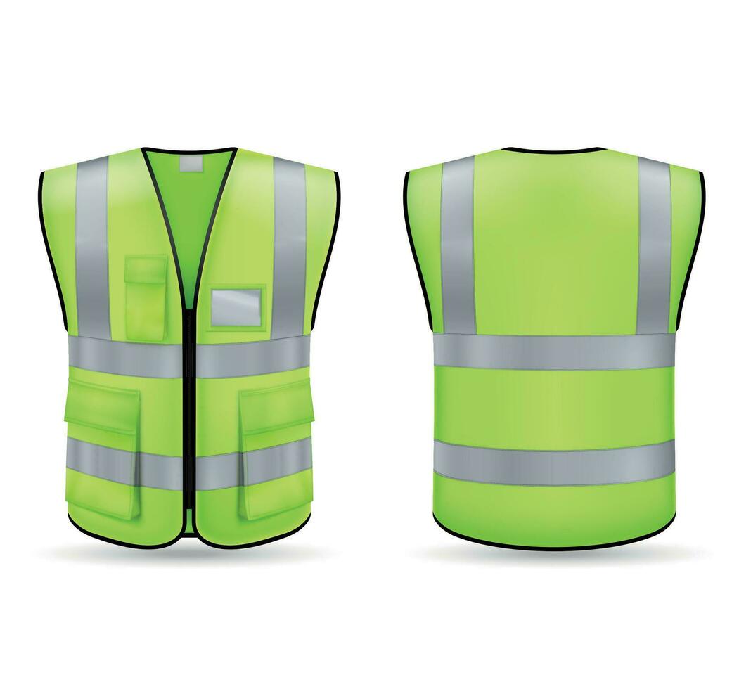 Green Vest Mockup Realistic Set vector