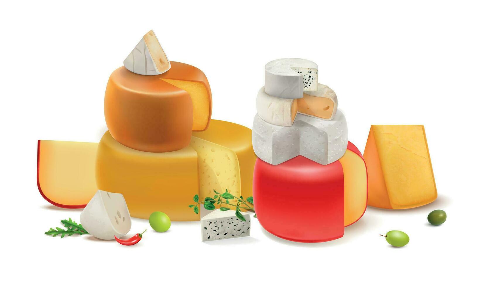 Realistic Cheese Colored Composition vector