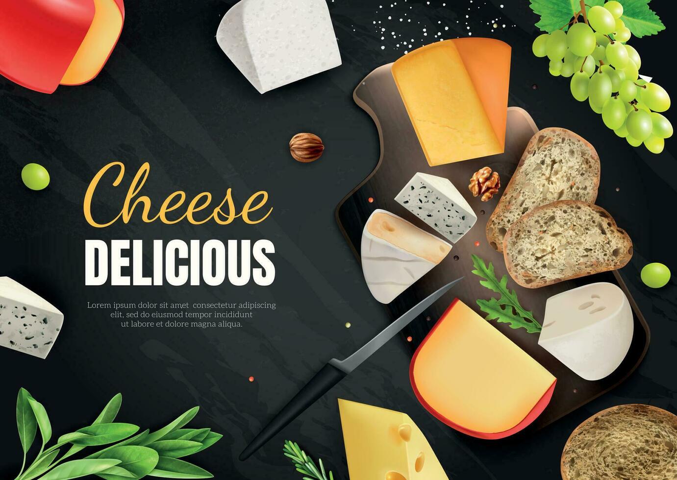 Realistic Cheese Chalkboard Composition vector
