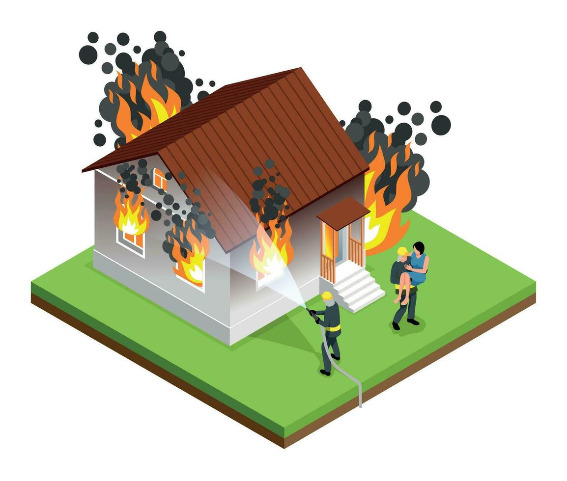 Isometric Firefighter Isolated Concept vector