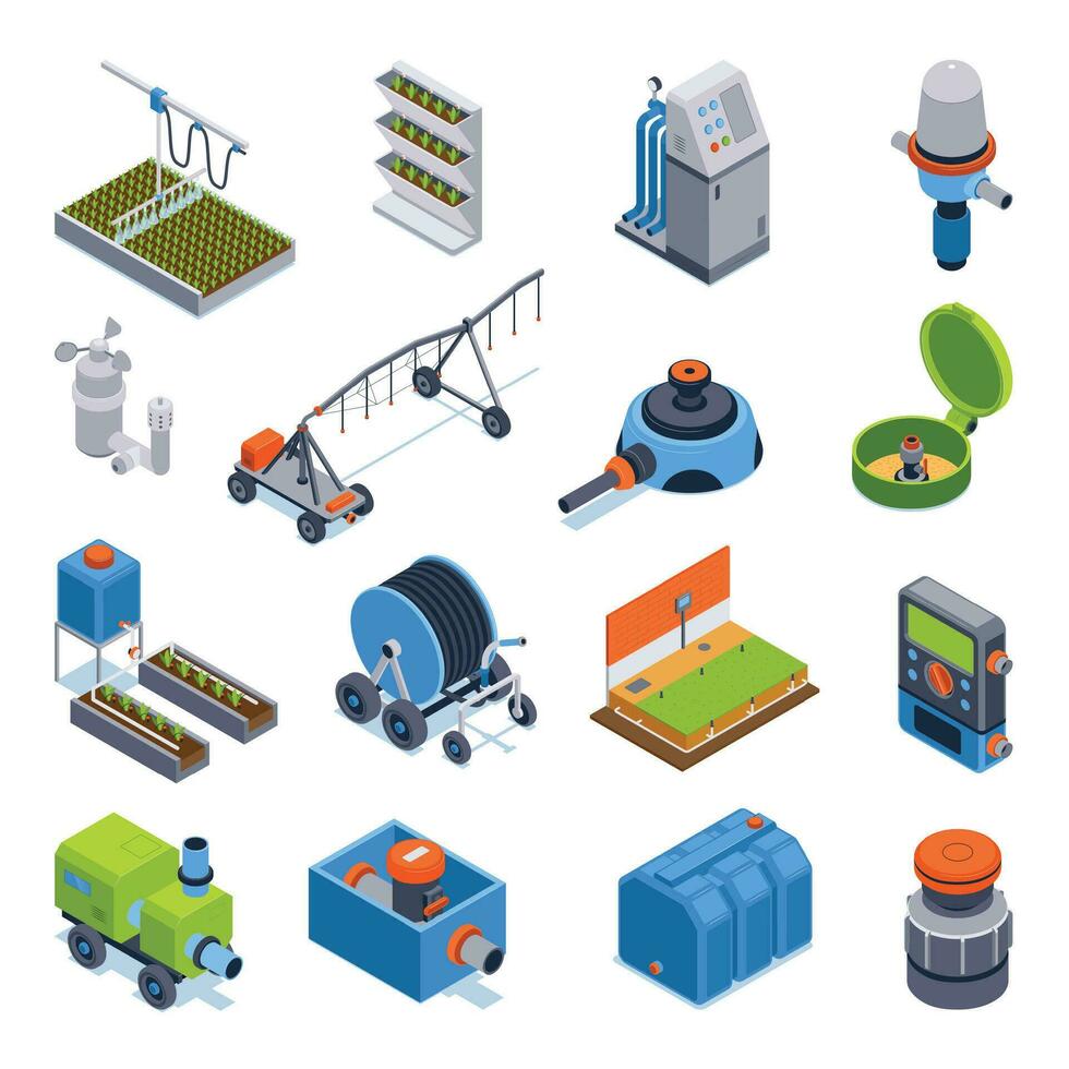 Irrigation Systems Isometric Icons vector