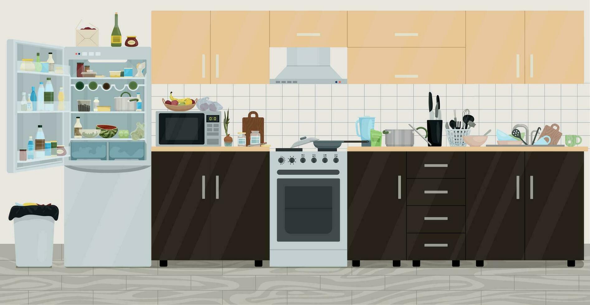 sucio habitación cocina composición vector