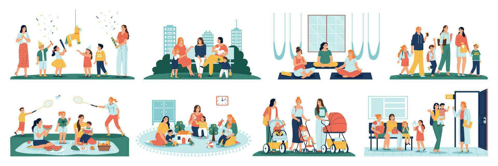 Mom Baby Group Set vector