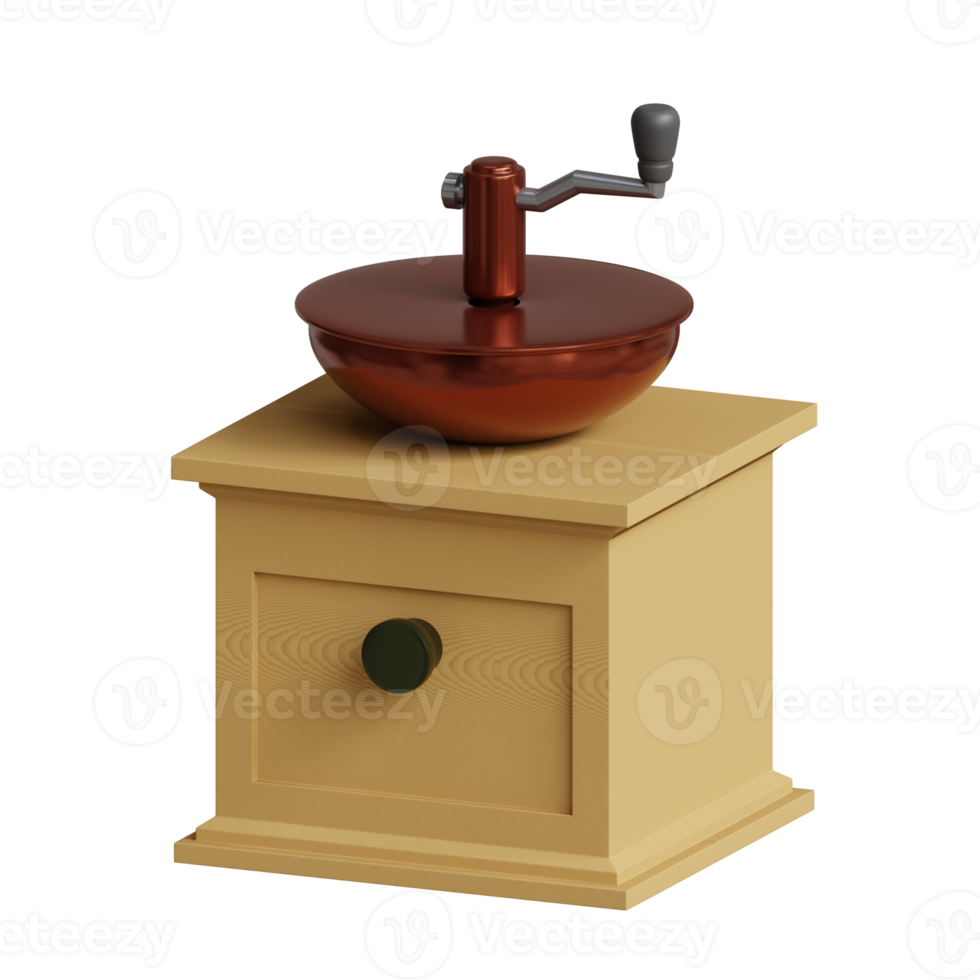 3d rendered manual coffee grinder on a table perfect for coffee shop design project png