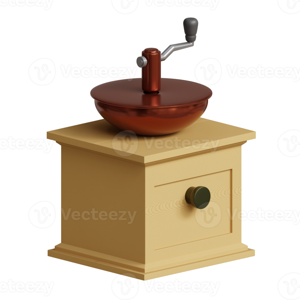 3d rendered manual coffee grinder on a table perfect for coffee shop design project png