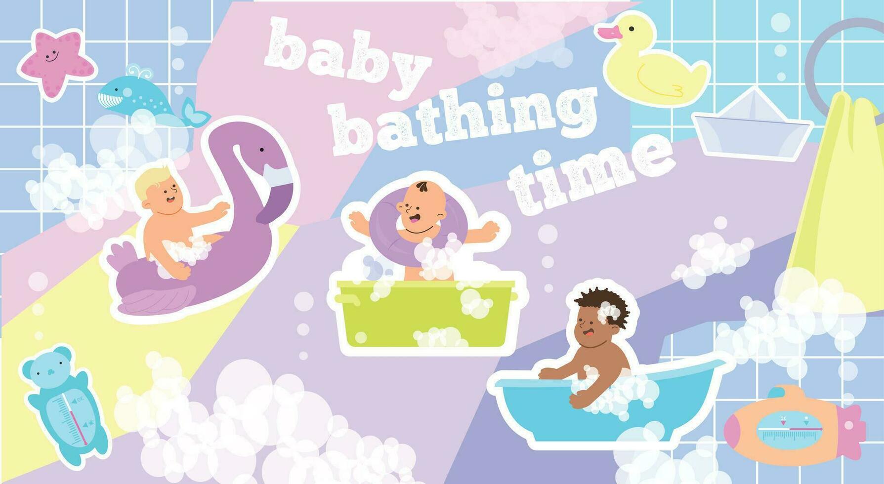 bebé baños hora collage vector