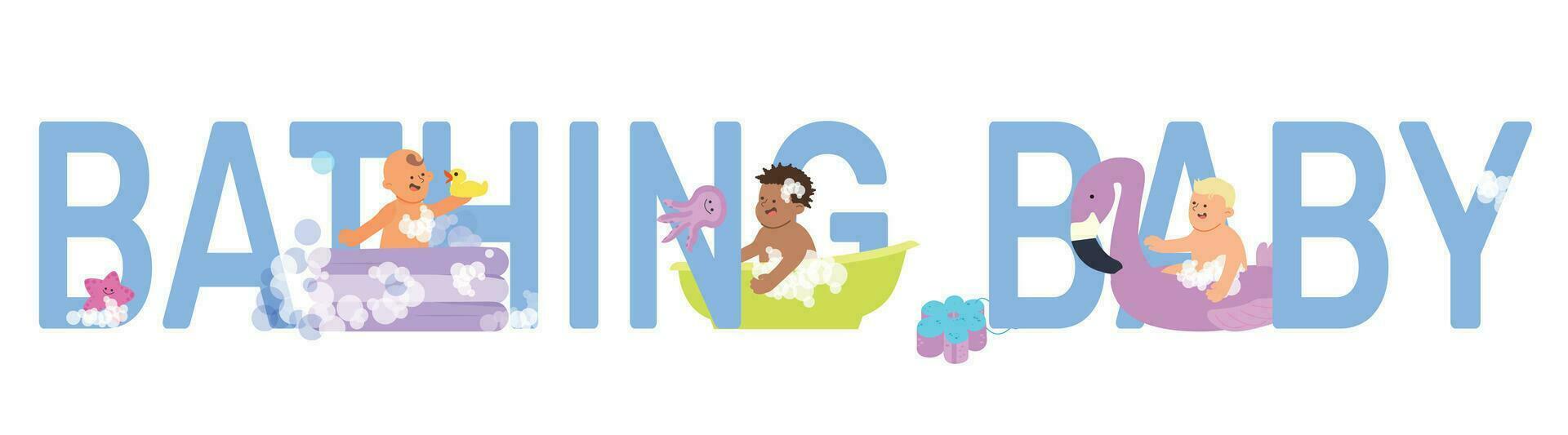 Bathing Baby Text Composition vector