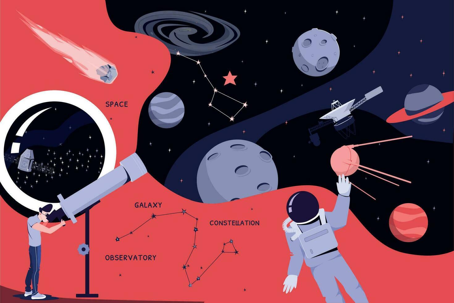 Space Industry Flat Collage vector