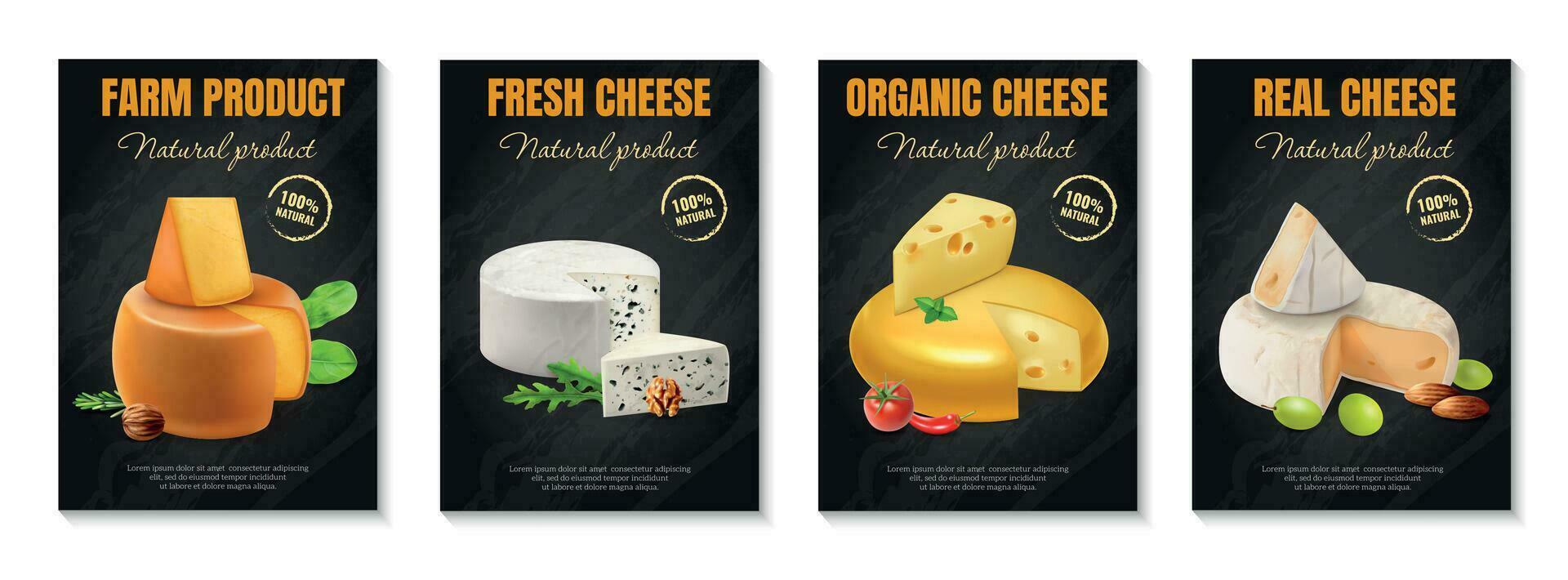 Vertical Realistic Cheese Poster Set vector